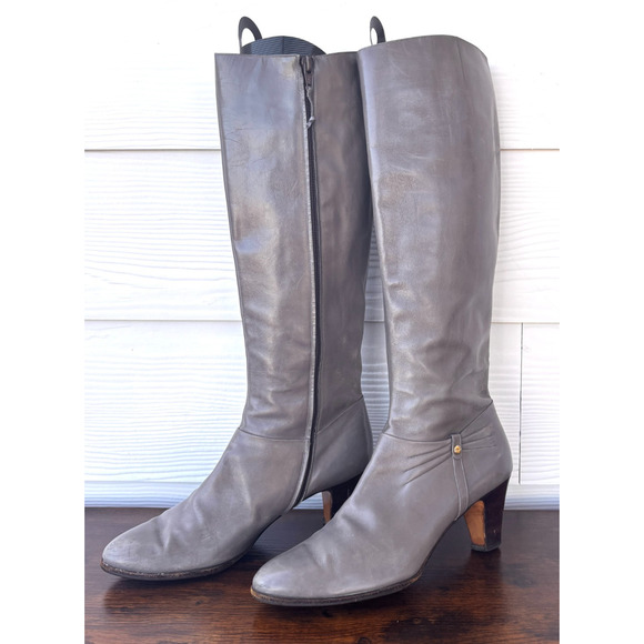 Salvatore Ferragamo Women’s Tall Leather Boots 10 AAA Gray – Made in Italy - Picture 2 of 13